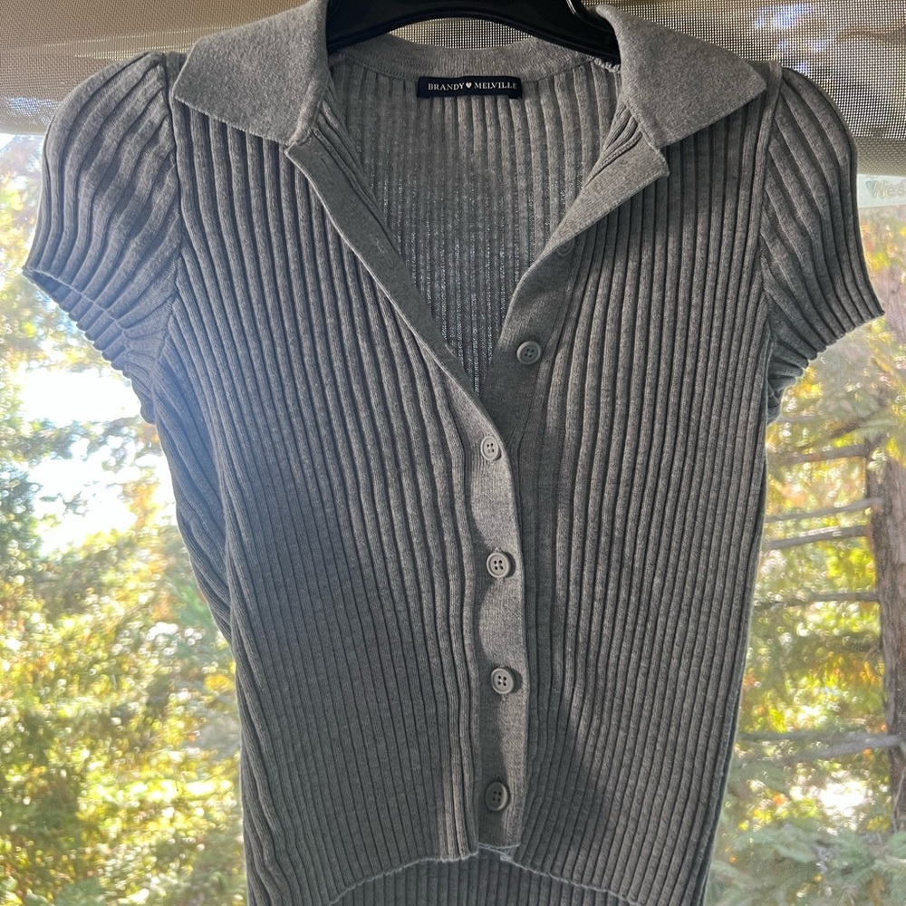 Grey brandy Melville button up t shirt with collar